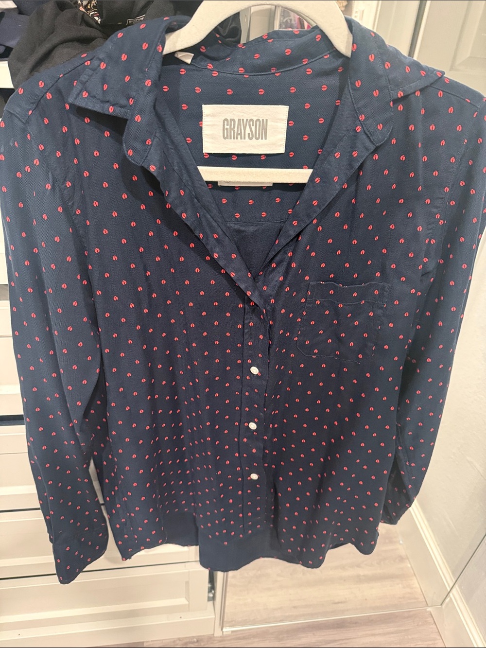 Grayson Navy Button-Down Shirt with lady bug Print